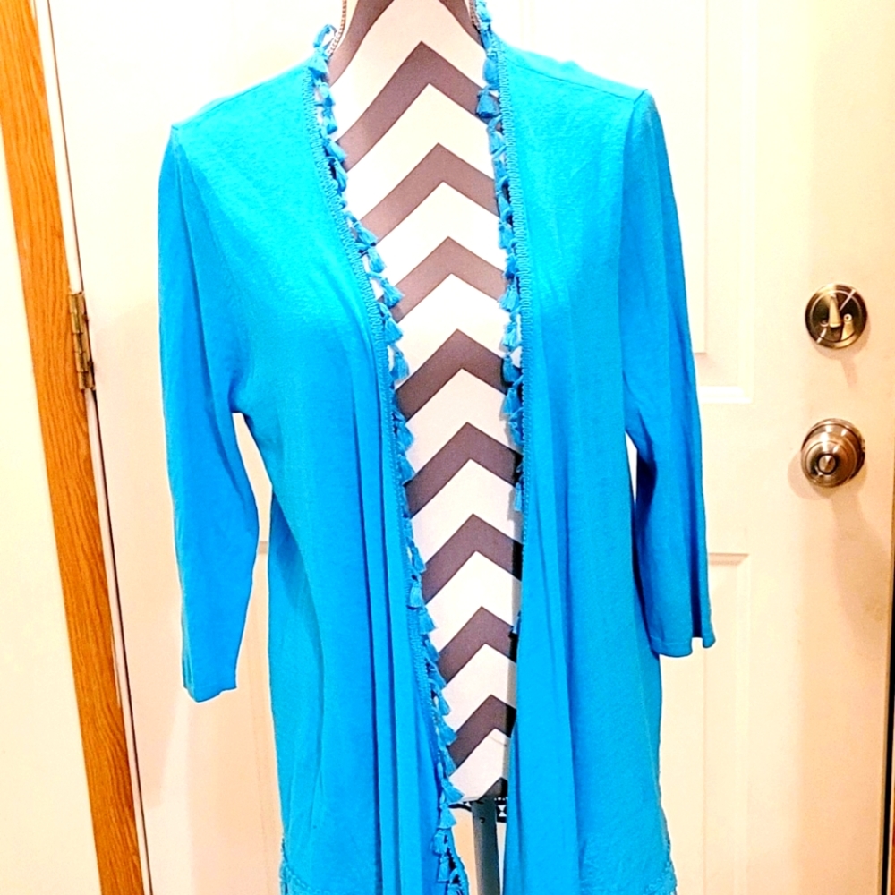 NWOT blue/teal cardigan by Chico's size L